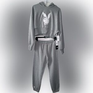 Playboy Big Bunny Cropped Hoodie and Sweatpants Matching Set